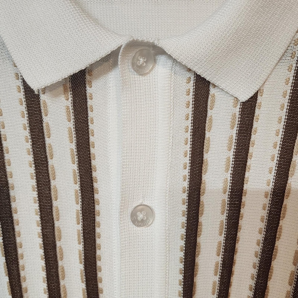 90's Edition Seven Striped Knit Button Down Short Sleeve Shirt Lightweight Brown - Picture 4 of 8